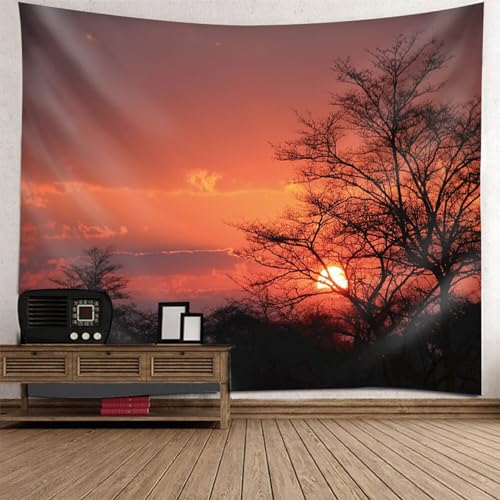 Epinki Wandtuch Sonnenuntergang, Landschaft Natur Wandteppich Wandbehang Schwarz Orange aus Polyester, Accessoires für Wohnzimmer Dekor, Schlafzimmer, 200x200cm von Epinki