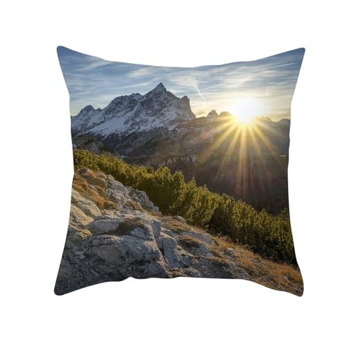 Epinki Weihnachten 40x40cm Zierkissenhülle, 1 Pcs Zierkissenbezüge mit Sonnenschein Berg Muster in Polyester, für Zuhause Autos Wohnzimmer Schlafzimmer Dekoration, Polyester, Grün Braun Blau von Epinki