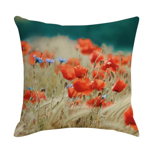 Epinki Weihnachten 45x45cm Kissenbezüge, 1 Stücke Weiche Kissenhüllen mit Gras und Blumen Muster in Leinen, für Schlafzimmer, Leinen, Rot Blau von Epinki