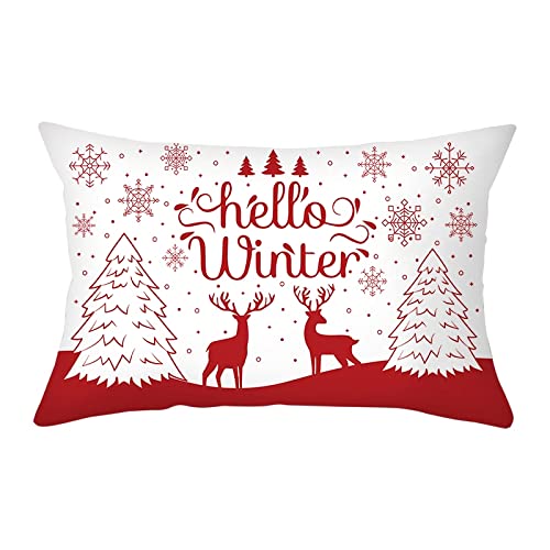 Epinki Weihnachten Kissenbezüge 30x50cm, Elch Weihnachtsbaum Hello Winter Muster Kissenhüllen in Polyester, für Autos Wohnzimmer Schlafzimmer Büro Dekor, Rot Weiß von Epinki