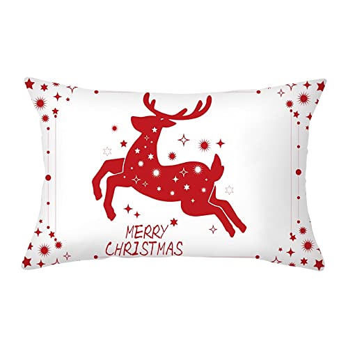Epinki Weihnachten Kissenbezug 30x50cm, Elch Stern Merry Christmas Muster Sitzkissen in Polyester, für Zuhause und Sofa, Schlafzimmer Dekor, Rot Weiß von Epinki
