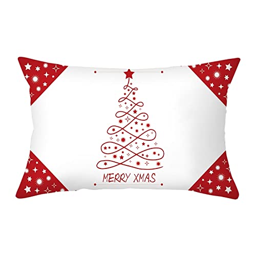 Epinki Weihnachten Kissenbezug 30x50cm, Weihnachtsbaum Merry Xmas Stern Muster Kissenhüllen in Polyester, für Zuhause Sofa, Schlafzimmer Dekor, Rot Weiß von Epinki