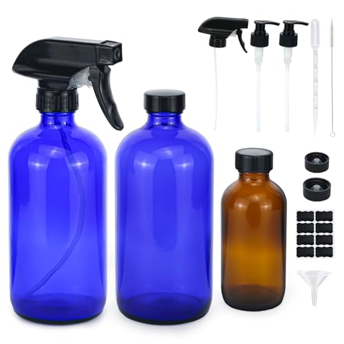 500ml Sprühflasche Glas,Leere Braunglasflasche mit Verstellbare Trigger Sprayer,Platt Deckeln,Seifenspenderpumpe Umweltfreundliche Wiederverwendbar Zerstäubereffekt,für Pflanzen,Garten(500ML, Blue) von Episkey