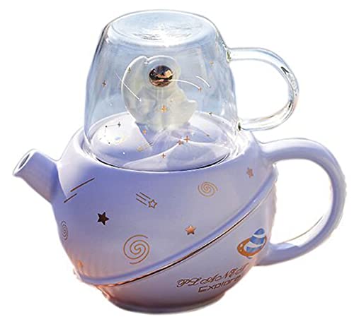 YBK Tech Creative Astronaut-Design Tea for One, 411 ml Keramik-Teekanne und 175 ml Glasbecher (hellviolett) von YBKTEX