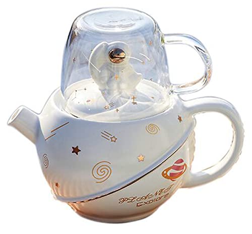 YBK Tech Creative Astronaut-Design Tea for One, 411 ml Keramik-Teekanne und 175 ml Glasbecher (weiß) von Eplze
