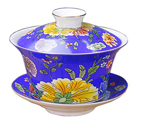 YBK Tech Teetasse und Untertasse aus Porzellan, Gaiwan, Kung-Fu-Teetasse und Untertasse mit Deckel, traditionelles chinesisches Gaiwan, Sancai-Teeschale, 284 ml, Blau von Eplze