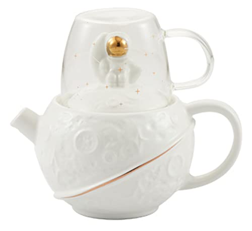 YBK Tech Astronaut-Design Tee-Set für einen, 411 ml Keramik-Teekanne und 175 ml Glasbecher (weiß) von Eplze