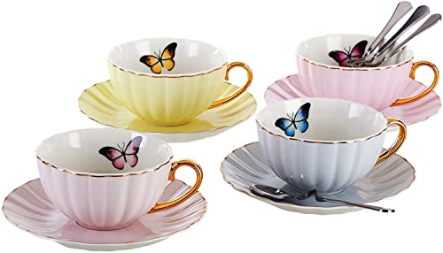 YBK Tech Butterfly Kaffeetassen, 175,8 ml Espressotasse mit Untertasse für Zuhause, Küche, Teeparty, 4 Stück von Eplze