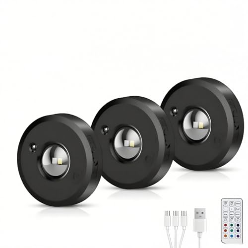 Epochglo RGB LED Spot Akku mit fernbedienung, Schrankbeleuchtung USB Aufladbar Dimmbar Vitrinenbeleuchtung LED Kabellos Rund Lampe Batterie Unterbauleuchte Indirekte Beleuchtung mit Timer Magnet von Epochglo