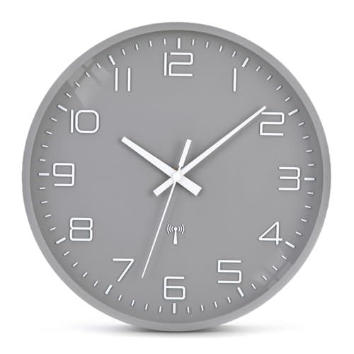 Epochic Funkuhr Wanduhr Funk Lautlos Batteriebetrieben Wanduhr Groß Einfach zu Lesen für Wanddekoration Wohnzimmer Küche Büro 30cm (Grau) von Epochic
