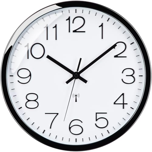Epochic Funkuhr Wanduhr Ohne Tickgeräusche Lautlos 30cm Groß Moderne Wanduhr Funk Batteriebetrieben Einfach zu Lesen für Zimmer Zuhause Küche Schlafzimmer Büro (Schwarz) von Epochic