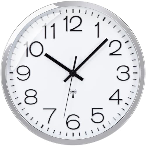 Epochic Funkuhr Wanduhr Ohne Tickgeräusche Lautlos 30cm Groß Moderne Wanduhr Funk Batteriebetrieben Einfach zu Lesen für Zimmer Zuhause Küche Schlafzimmer Büro (Silber) von Epochic