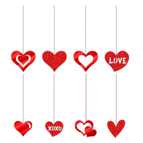 Epodmalx Hängedekorationen zum Valentinstag: Herz-Dekoration zum Valentinstag, glitzernde Dekoration zum Valentinstag mit roten Bändern von Epodmalx