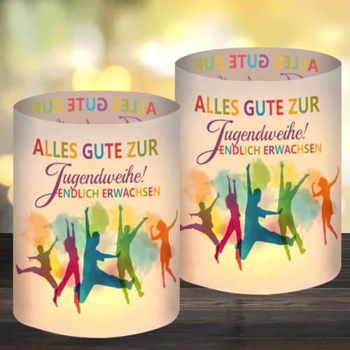 12 Stück Windlicht Tischdeko Jugendweihe Deko, Alles Gute Zur Jugendweihe, Bunt Windlicht Endlich Erwachsen, Windlichter Geeignet für Jugendweihe Party Teelichter Und Kerzen Deko Junge Mädchen von Epokus