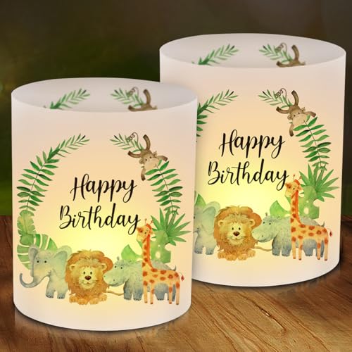 12 Windlicht Tischdeko Geburtstag, Happy Birthday Tisch Deko, Grün Waldtiere Windlichter Tischdeko, Dschungel Geburtstagsdeko 1 Jahr, Safari Windlicht Geeignet für Junge Mädchen Geburtstag Party von Epokus