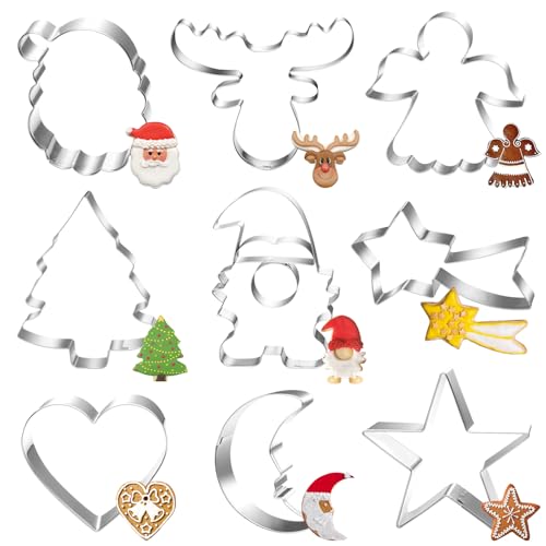 Ausstechformen Weihnachten, 9 Stück Wichtel Plätzchen Ausstecher Set, Edelstahl Plätzchenausstecher Weihnachtsbaum, Elchkopf Keksausstecher, Stern Cookie Cutter Geschenke für Backen Fondant Torten von Epokus