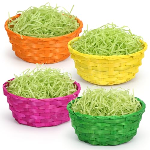 Osterkörbchen mit Deko Gras, 4 Stück Osterkorb Zum Befüllen, Bunte Bastkörbe 19 * 8.5cm,100g Ostergras Grün, Weidenkörbe Grünes Ostergras, Osternester Korbflechten für Kinder Ostern Eier Dekoration Osterkörbchen mit Deko Gras, 4 Stück Osterkorb Zum Befüllen, Bunte Bastkörbe 19 * 8.5cm,100g Ostergras Grün, Weidenkörbe Grünes Ostergras, Osternester Korbflechten für Kinder Ostern Eier Dekoration von Epokus