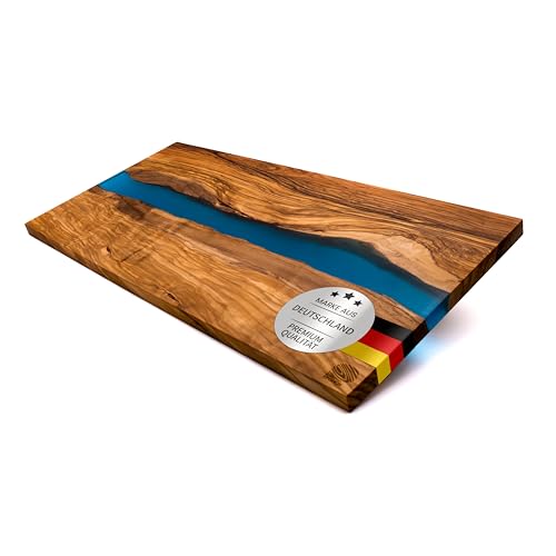 Eponox® Servierbrett River aus Olivenholz mit Epoxidharz - Holzbrett, Servierbrett, Frühstücksbrett, Käsebrett, Küchenbrett - 46x23x1,5cm, Naturprodukt von Eponox