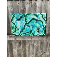 Resin Geode Kunst - Grüne Wand 60x45cm Kristall Moderne Art Luxuriöses Wohndekor Wandkunst Epoxy Quarz von Epoxycore