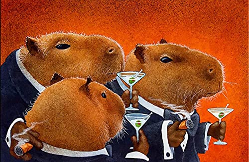 Eppedtul The Capybara Club Leinwand Gemälde Abstrakte Tiere Poster und Drucke Moderne Wandkunst Bilder für Wohnzimmer Heimdekoration [90x140cm/35x55inch] Rahmenlos von Eppedtul