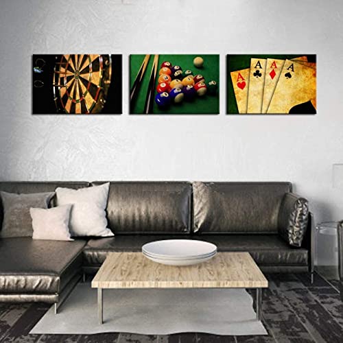 Eppedtul Vintage Wandkunst für Wohnzimmer Retro Poker Darts Billard Bilder Wand Kunstdruck Freizeit Sport Gemälde für Spielzimmer Mann Dekor [50x70cm/20x28inch] x3 Rahmenlos von Eppedtul