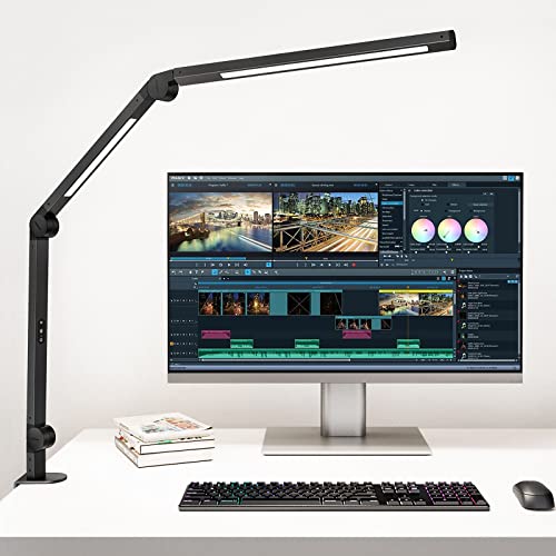 EppieBasic Schreibtischlampe LED Klemmbar,Doppelte Licht LED Tischlampe Dimmbar,Tageslichtlampe schreibtischleuchte für Homeoffice 4-Farbmodi Schwenkarm Monitor Lampe für Büro, Lesen, Arbeiten,12W von EppieBasic