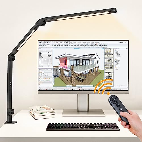 EppieBasic Schreibtischlampe LED Klemmbar mit Remote,Doppelte Licht LED Tischlampe Dimmbar,Tageslichtlampe schreibtischleuchte für Homeoffice 4-Farbmodi Schwenkarm Monitor Lampe für Büro von EppieBasic