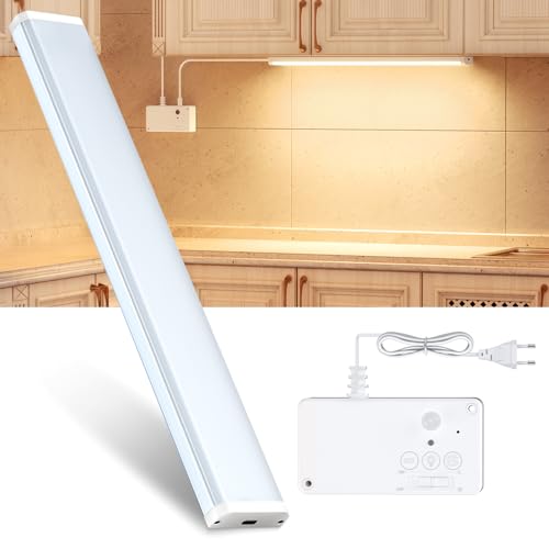 EppieBasic Unterbauleuchte Küche Led Dimmbar,500LM 42cm Hell Unterbau Küchenlicht 3000-6000K, 12W Led Küchenbeleuchtung Mit Energie Sparen Stecker Schaltkasten,Bewegungs & Licht Sensor 3/10Min-Timer von EppieBasic