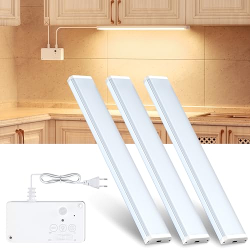 Eppiebasic Unterbauleuchte Küche Led Dimmbar, 42cm Hell Unterbau Küchenlicht 3000-6000K, 24V Led Küchenbeleuchtung Mit Energie Sparen Stecker Schaltkasten,Bewegungs & Licht Sensor 3/10Min-Timer 3-PACK von EppieBasic