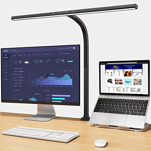 Schreibtischlampe LED Dimmbar, Architekt Schreibtischleuchte klemmbar für Homeoffice,24W Hell Led Workbench Bürobeleuchtung, Augenschutz Monitor Lampe Dimmbar & 6 Farbmodi, Auto-Dimmen von EppieBasic