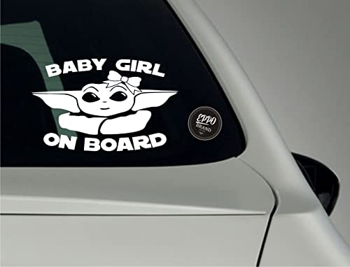 EppoBrand Baby Yoda Boy Girl On Board Mandalorian Car Window Vinyl Sticker 8x5.5" für Autos LKW Fenster Stoßstange Kühlschrank Skate Binder (BabyGirl) von EppoBrand