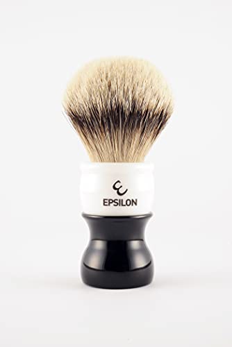 Epsilon Rasierpinsel Dachshaar Spitze Silber Weiß & Schwarz 55/26 mm, Standard, Único von Epsilon