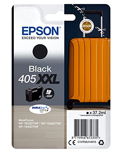 Epson 405XXL – 37,2 ml – Größe XXL – Schwarz – Originalverpackung mit Funkalarm/akustischer Alarm – Tintenpatrone – für Workforce WF-7830DTWF, WF-7835DTWF, WF-7840DTWF von Epson