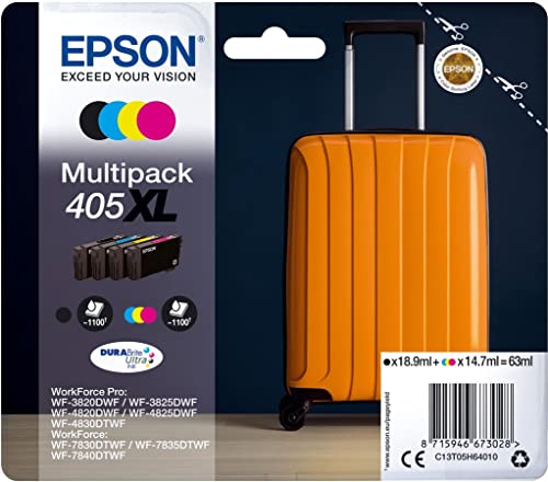 Epson Orginal 405XL Tinte Koffer Multipack 4-farbig XL WF-3820DWF WF-3825DWF WF-4820DWF WF-4825DWF WF-4830DTWF WF-7830DTWF WF-7835DTWF WF-7840DTWF DURABrite Ultra Ink, ReadyPrint Flex-Tintentarife von Epson