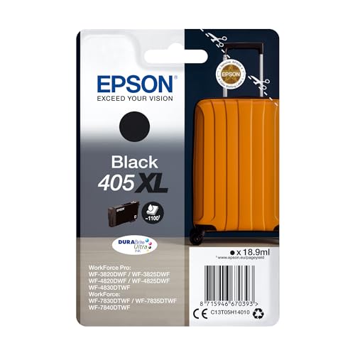 Epson Orginal 405XL Tinte Koffer Singlepack schwarz XL WF-3820DWF WF-3825DWF WF-4820DWF WF-4825DWF WF-4830DTWF WF-7830DTWF WF-7835DTWF WF-7840DTWF DURABrite Ultra Ink, ReadyPrint Flex-Tintentarife von Epson