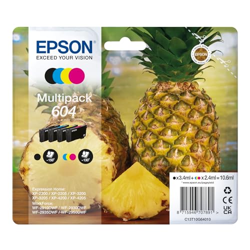 Epson Orginal 604 Tinte Ananas Multipack 4-farbig Standard, XP-2200 XP-2205 XP-3200 XP-4205 WF2910DWF WF2930DWF WF2950DWF, ReadyPrint Flex-Tintentarife von Epson