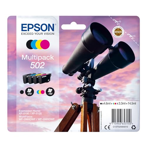 Epson Original 502 Tinte Fernglas Multipack 4-farbig Standard, XP-5100 XP-5105 XP-5150 XP-5155 WF-2860DWF WF-2865DWF WF-2880DWF WF-2885DWF, ReadyPrint Flex-Tintentarife von Epson