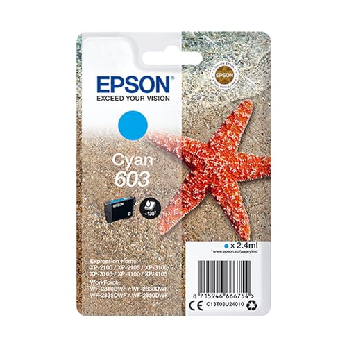 Epson Original 603 Tinte Seestern, Singlepack Cyan Standard, WF-2820DWF WF-2830DWF WF-2840DWF WF-2850DWF XP-2100 XP-2150 XP-3100 XP-3150 XP-4100 XP-4150, ReadyPrint Flex-Tintentarife von Epson