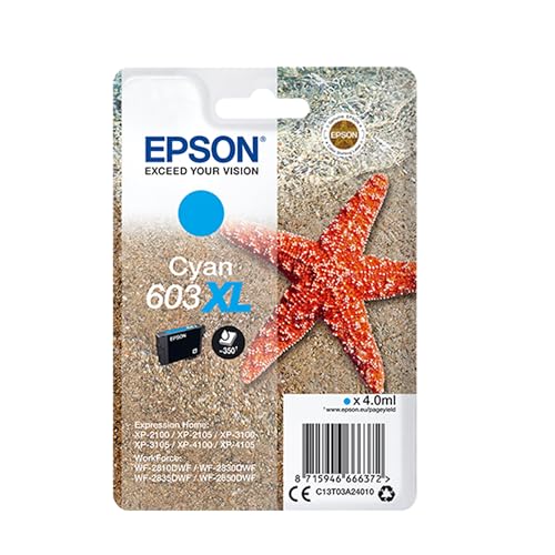 Epson Original 603XL Tinte Seestern, Singlepack Cyan XL, WF-2820DWF WF-2830DWF WF-2840DWF WF-2850DWF XP-2100 XP-2150 XP-3100 XP-3150 XP-4100 XP-4150, ReadyPrint Flex-Tintentarife Epson Original 603XL Tinte Seestern, Singlepack Cyan XL, WF-2820DWF WF-2830DWF WF-2840DWF WF-2850DWF XP-2100 XP-2150 XP-3100 XP-3150 XP-4100 XP-4150, ReadyPrint Flex-Tintentarife von Epson