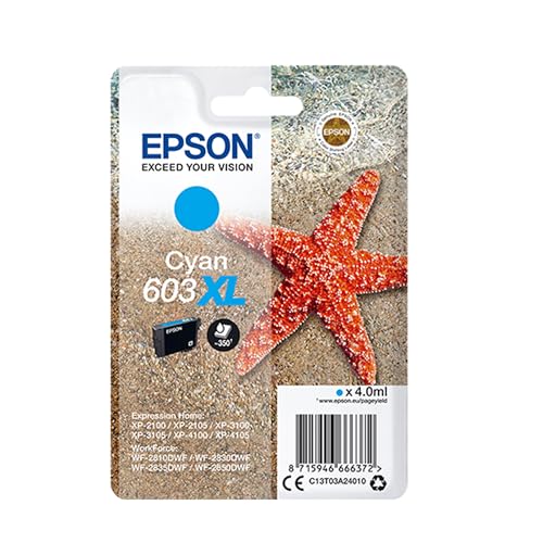 Epson Original 603XL Tinte Seestern, Singlepack Cyan XL, WF-2820DWF WF-2830DWF WF-2840DWF WF-2850DWF XP-2100 XP-2150 XP-3100 XP-3150 XP-4100 XP-4150, ReadyPrint Flex-Tintentarife von Epson