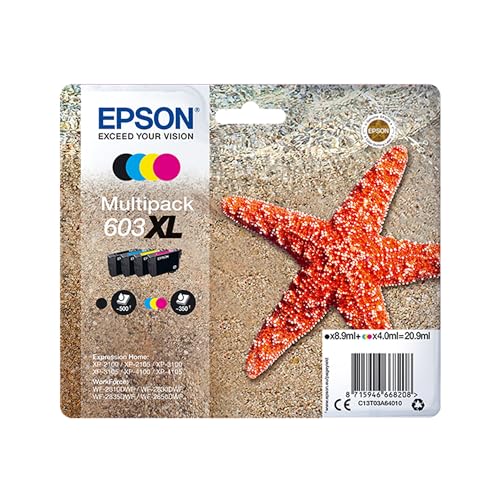 Epson Original 603XL Tinte Seestern Multipack 4-farbig XL, WF-2820DWF WF-2830DWF WF-2840DWF WF-2850DWF XP-2100 XP-2150 XP-3100 XP-3150 XP-4100 XP-4150, ReadyPrint Flex-Tintentarife von Epson