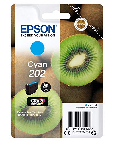 Epson Singlepack Cyan 202 Claria Premium Ink Tintenpatrone, Cyan, Expression Premium XP-6000, XP-6005, C13T02F24010, 4,1 ml von Epson