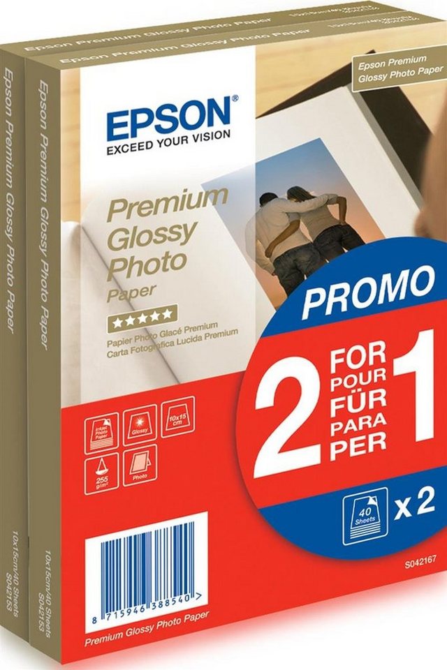 Epson Toilettenpapier Epson C13S042167 2x 40 Premium Glossy Photo Paper 10x15 cm, 255 g von Epson
