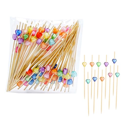 100 Bambus-Cocktailspieße mit Herz-Design, 12 cm, glatte Vorspeisen-Spieße für Party, Charcuterie und Obst, geruchlos und splitterfrei von Epunk