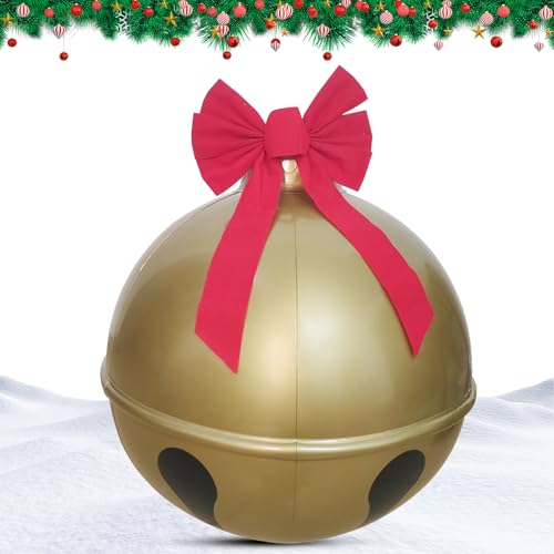 60 cm riesiger aufblasbarer Weihnachtskugel, Premium-PVC, auslaufsicher, Outdoor-Dekor (rote Schneeflocke/Bogenglocke) für Garten, Rasen & Hochzeit (Glocke) von Epunk