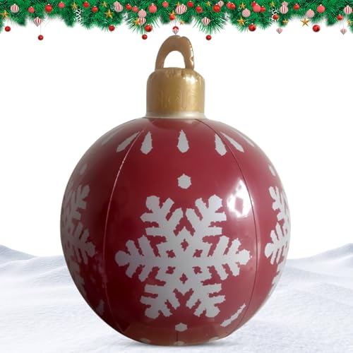 60 cm riesiger aufblasbarer Weihnachtskugel, Premium-PVC, auslaufsicher, Outdoor-Dekor (rote Schneeflocke/Bogenglocke) für Garten, Rasen & Hochzeit (Rot) von Epunk