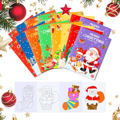 Bulk Mini-Malbücher für Partytüten, 16 Stück, Kinder-Weihnachts-Bücher, Weihnachtsgeschenktütenfüller mit festlichen Designs (17 cm Strumpffüller) (farbig) von Epunk