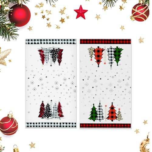 Epunk Geschirrtücher mit Weihnachtsbaummotiv, superweiche Mikrofaser, 45 x 66 cm, festliches schottisches Design, wiederverwendbar und lichtbeständig, ideales festliches Geschenk, Weiß, 2 Stück von Epunk