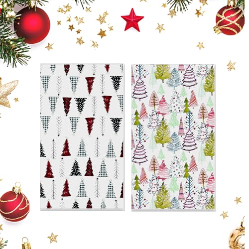 Epunk Geschirrtücher mit Weihnachtsbaummotiv, superweiche Mikrofaser, 45 x 66 cm, festliches schottisches Design, wiederverwendbar und lichtbeständig, ideales festliches Geschenk, bunt, 2 Stück von Epunk
