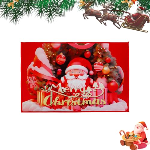 Epunk Rutschfeste Weihnachtsmatte, 40 x 60 cm, Weihnachtsmann-Druck, Polyester-Fußmatte, lichtbeständig, festliche Dekoration für Veranda und Tür von Epunk